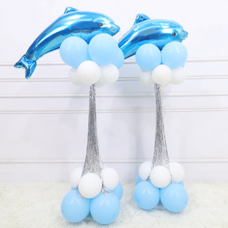 海豚海洋动物铝膜气球婚礼房立柱支架惊喜1儿童party装饰鲨鱼鲸鱼