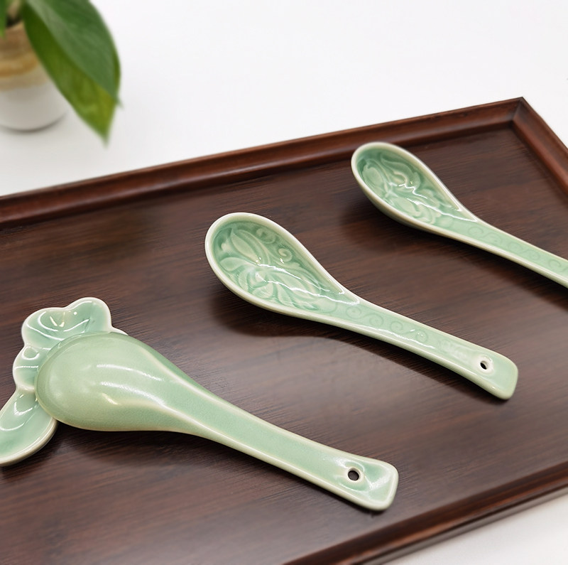 耀州窑青瓷中式手工汤勺家用商用中式勺子汤匙调味勺儿童勺餐具