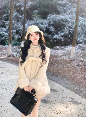 法式温柔小香风蝴蝶结呢子大衣女冬季公主小个子毛呢外套