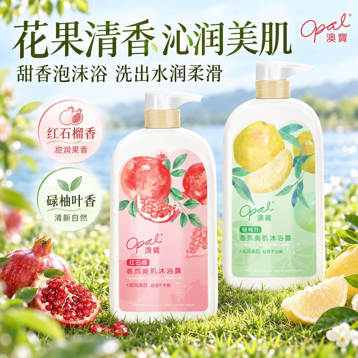 澳宝香氛沐浴露红石榴碌柚叶水蜜桃清洁家庭装大容量滋润沐浴液