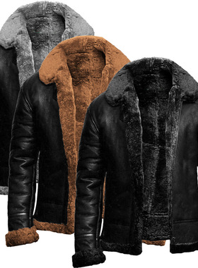 Fur-lined jacket美式复古冬季皮毛一体外套加厚翻毛领夹克麂皮绒