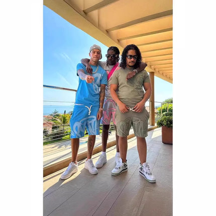 Synaworld Drill风美式嘻哈印花短袖t恤短裤男夏潮牌休闲运动套装