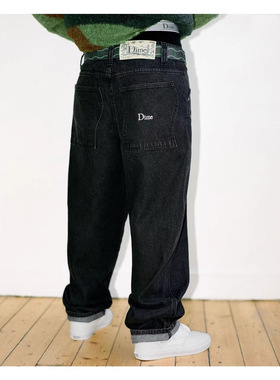 DIME PANTS 美式复古街头滑板刺绣直筒宽松BigBoy洗水牛仔裤男潮