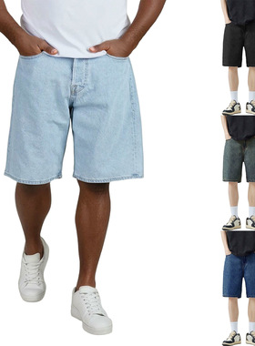 夏季薄款浅蓝色牛仔短裤男直筒宽松百搭美式痞帅五分裤子潮
