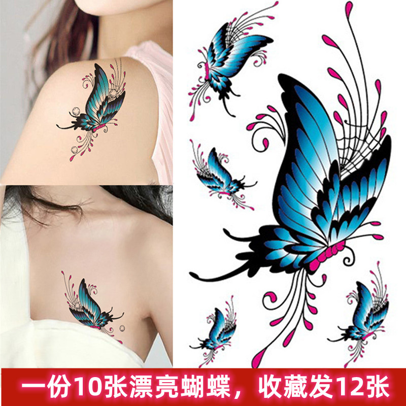 蝴蝶纹身贴女防水持久仿真男小图案彩色遮疤脚踝锁骨手背儿童贴纸