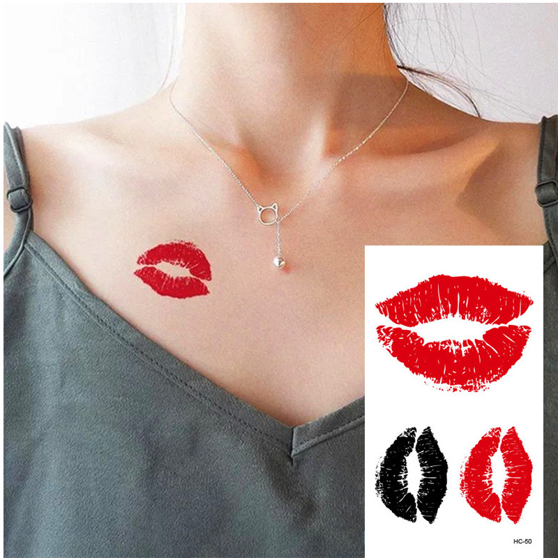 纹身贴防水女持久防汗性感嘴唇口红唇印爱人之吻男潮个性文身贴纸