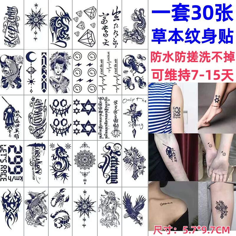草本纹身贴男防水持久女半永久果汁高级感手臂草木男士小图案贴纸