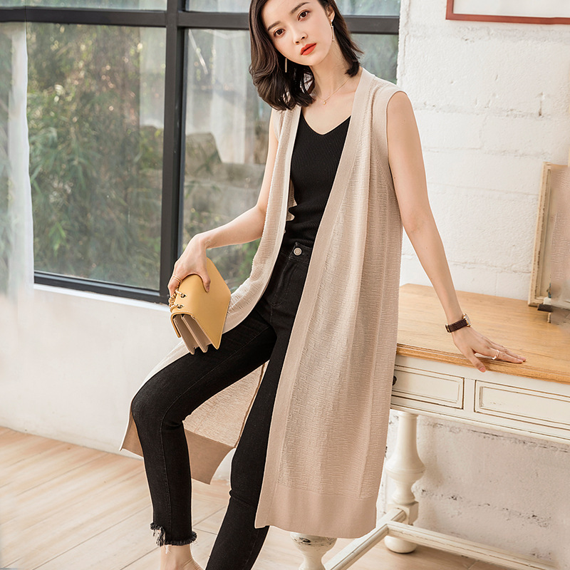 夏季薄款宽松大码中长款过膝马夹开衫亚麻坎肩女披肩空调马甲外搭