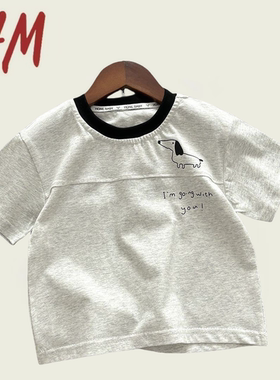 品牌撤柜夏季纯棉短袖T恤男女百搭花灰色上衣中洋气棉亲子家庭装