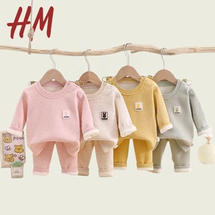 清仓撤柜【热销】儿童加绒保暖内衣套装加厚男女宝宝奥利绒家居服