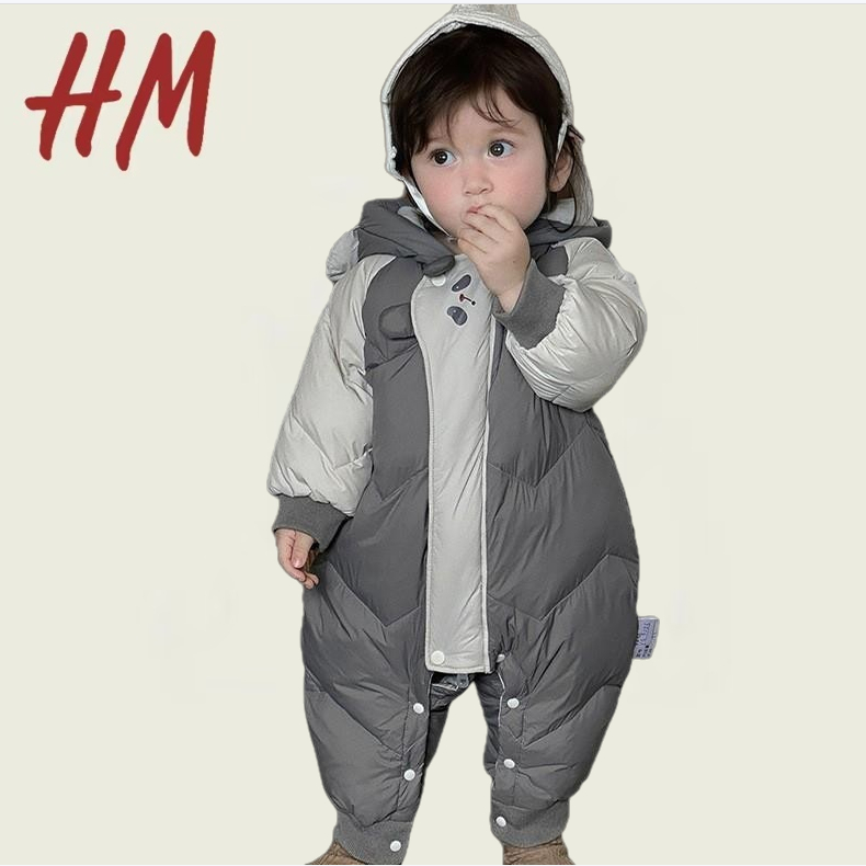 撤柜清仓特价宝宝羽绒连体衣秋冬新款男童卡通白鸭绒连帽哈衣婴儿