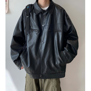 Y28*现货可供视频24春季美式复古PU皮夹克男秋季翻领外套P98图片