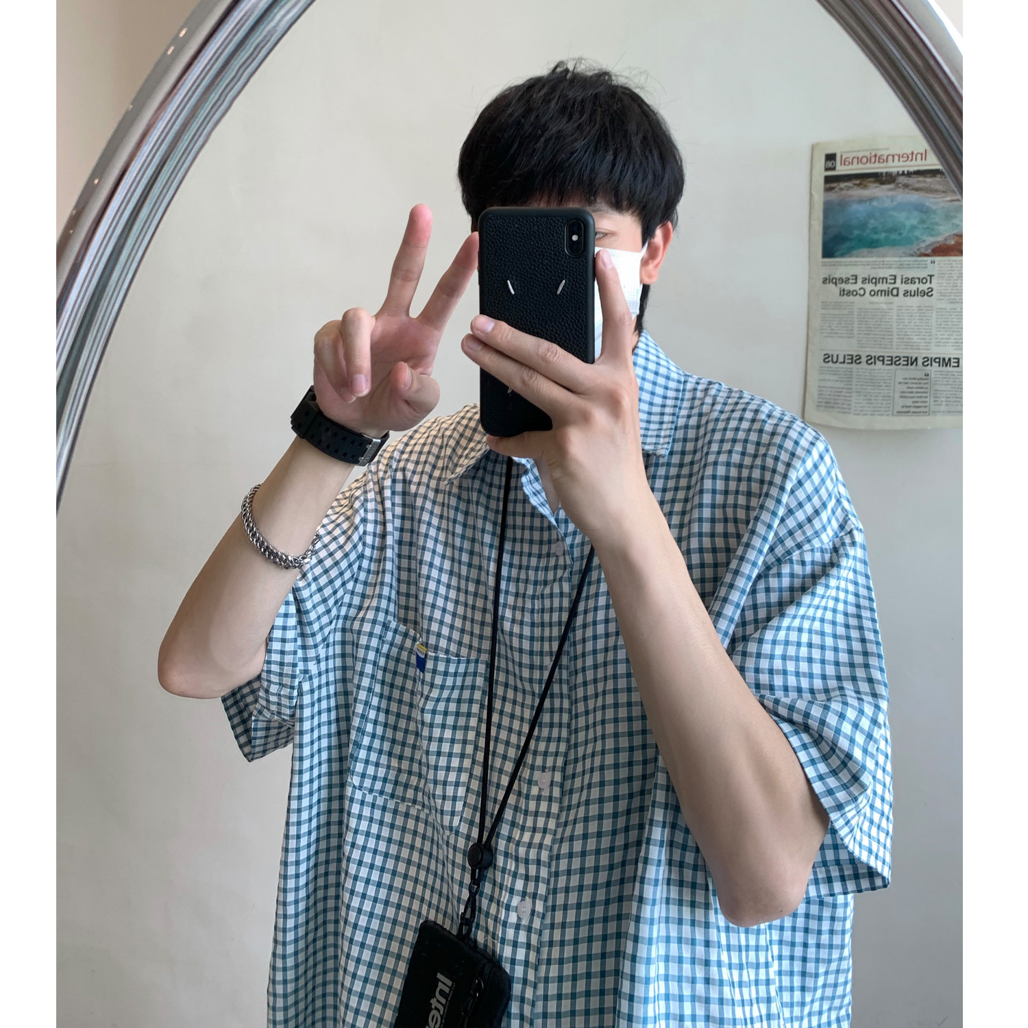 AB56*男士夏季新款细格子短袖衬衫P48，男装T恤，星座617A(原A401)