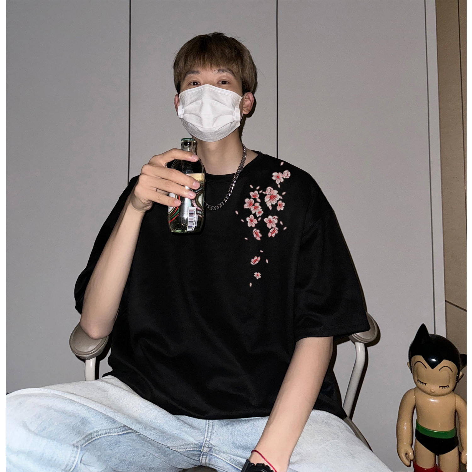Y58*樱花宽松质感落肩纯棉印花短袖男P28,男装T恤,星座617A(原A401)