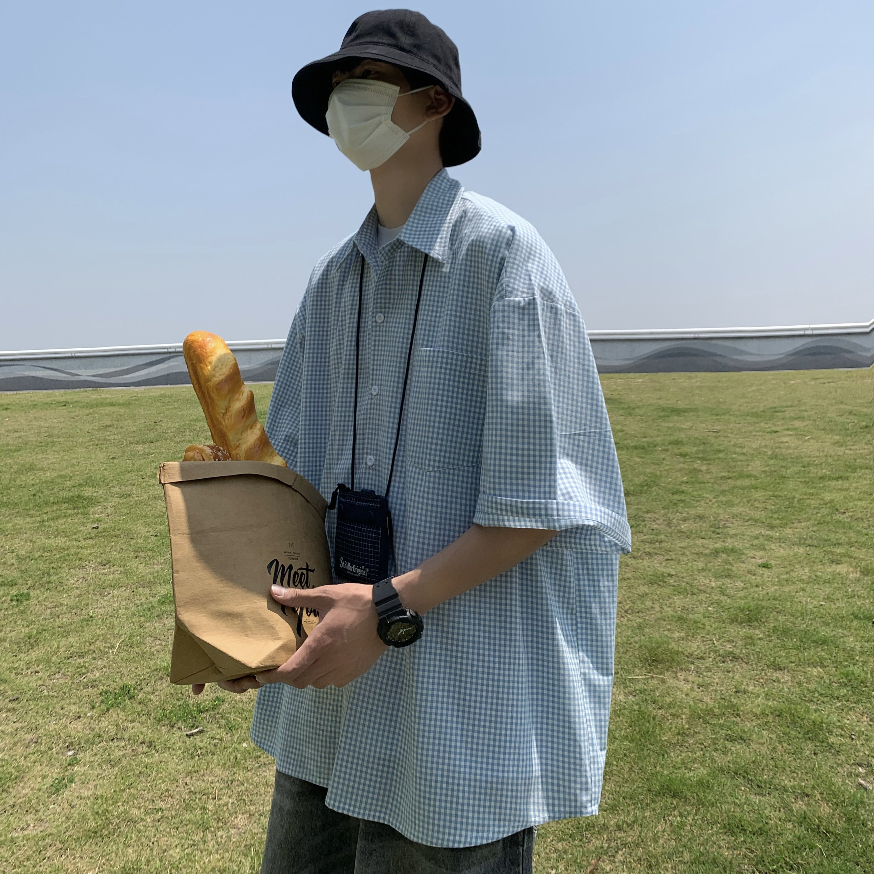T85*新款格子衬衫短袖夏季韩版宽松休闲外套P48图片