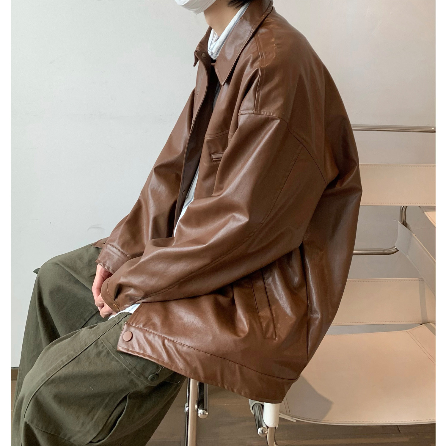 Y28*现货可供视频24春季美式复古PU皮夹克男秋季翻领外套P98,男装夹克,星座617A(原A401)