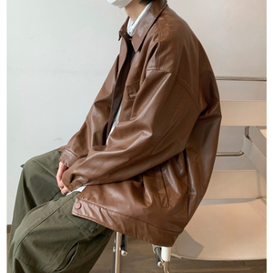 Y28*现货可供视频24春季美式复古PU皮夹克男秋季翻领外套P98图片