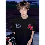 MC003*美式复古重工字母刺绣短袖T恤男新款ins气质潮流慵懒P38，商品下架区，星座617A(原A401)