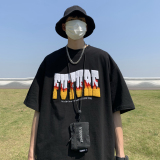 T72*2022美式火焰字母短袖体恤P39控49，男装T恤，星座617A(原A401)