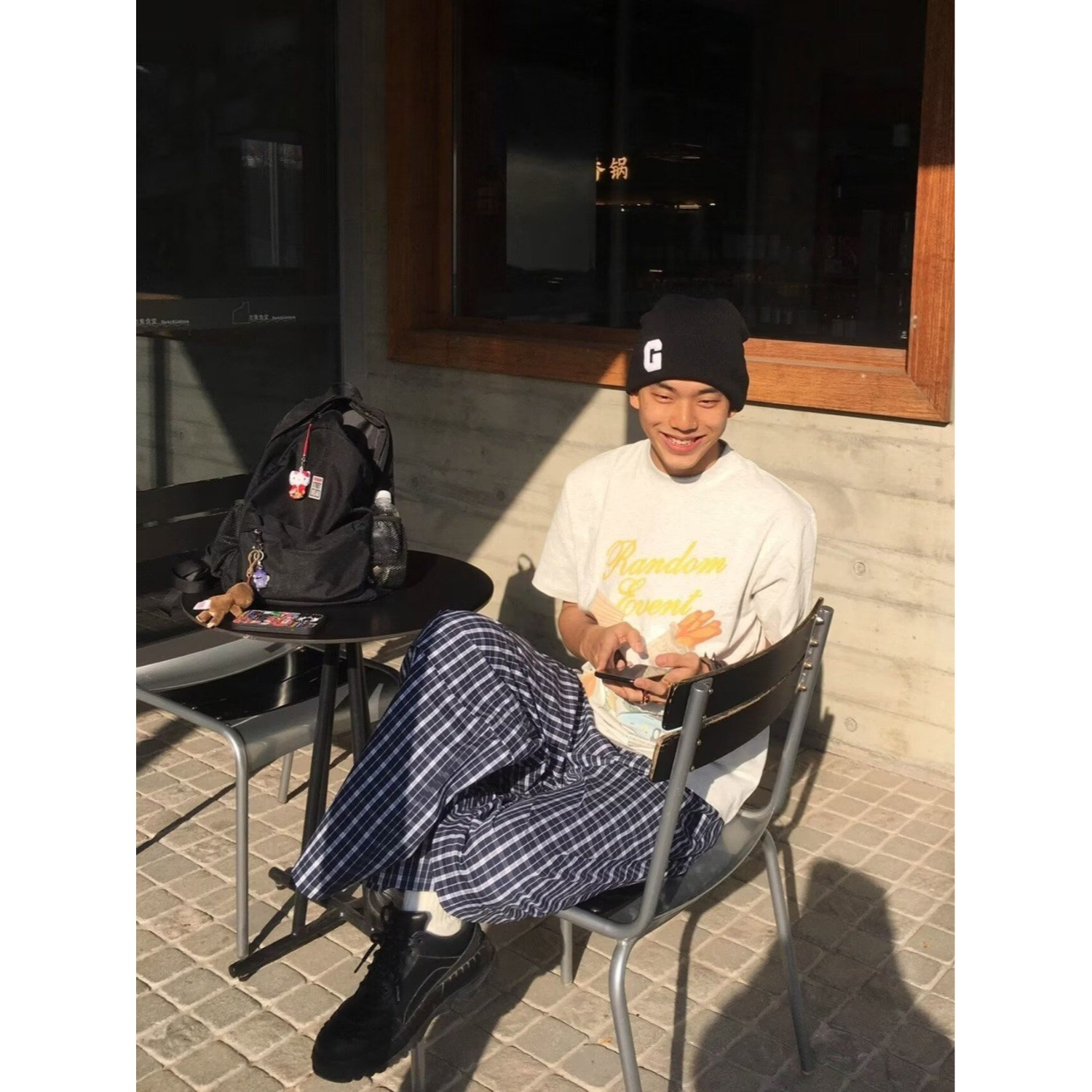 多巴胺蓝色格子休闲裤男女秋季新款宽松显瘦直筒阔腿长裤子P58,男装休闲裤,星座617A(原A401)