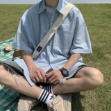 T85*新款格子衬衫短袖夏季韩版宽松休闲外套P48，男装T恤，星座617A(原A401)