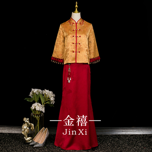 中式国风旗袍敬酒服新娘2025新款订婚套装秀禾礼服高级感长袖冬季