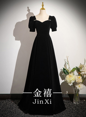 黑色成人晚礼服女2025新款大合唱团演出钢琴声乐独唱指挥艺考主持