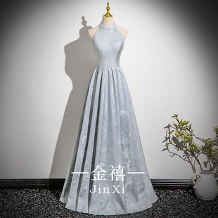 成人挂脖中式 订婚晨袍高级感钢琴声乐艺考主持年会 晚礼服2025新款