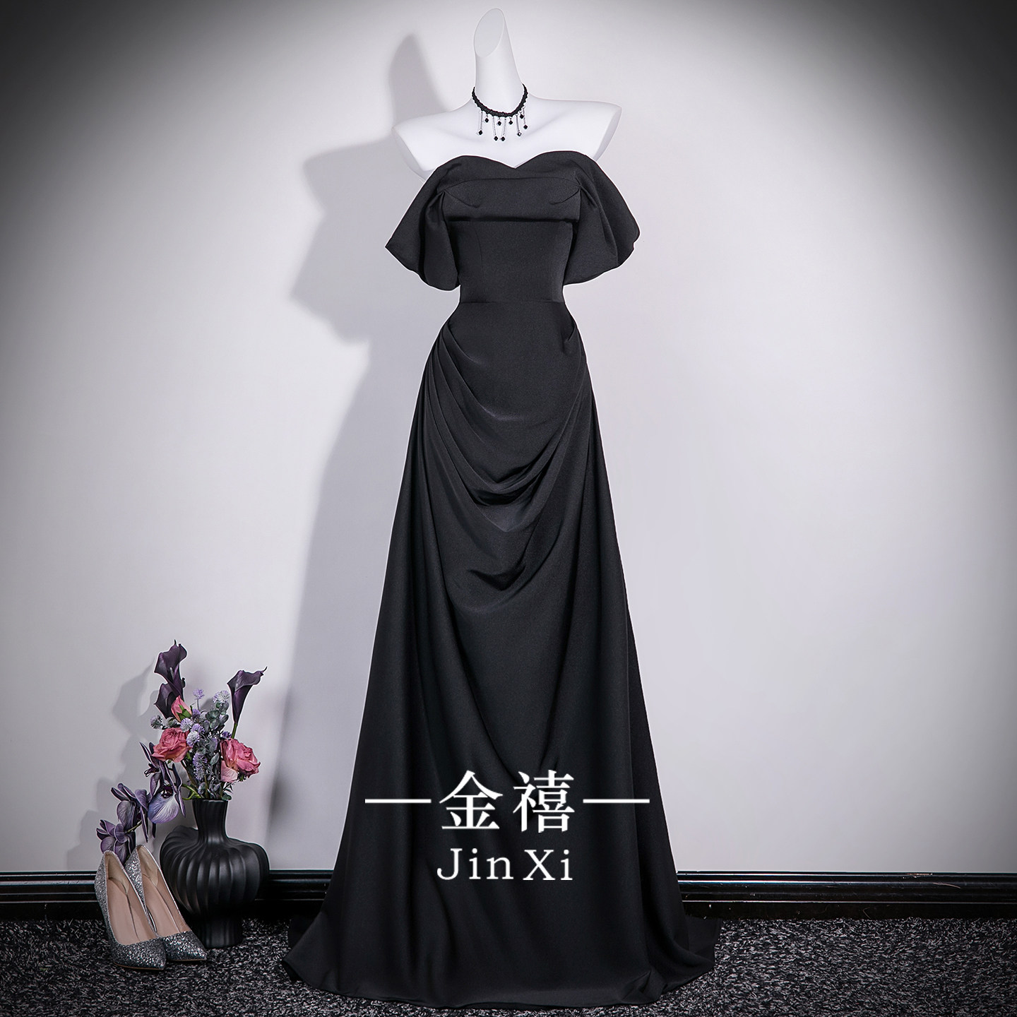 黑色成人晚礼服钢琴声乐艺考主持图片