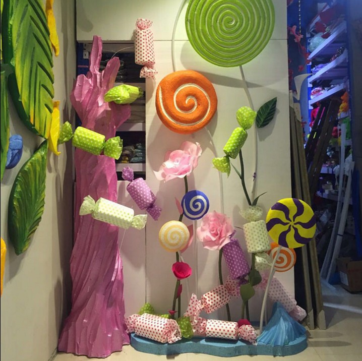 彩色糖果树棒棒糖泡沫雕美陈商场橱窗装饰道具生日派对布置挂饰