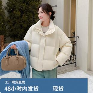 米白色立领休闲羽绒服女冬新款超火好看高级小众保暖加厚短款外套