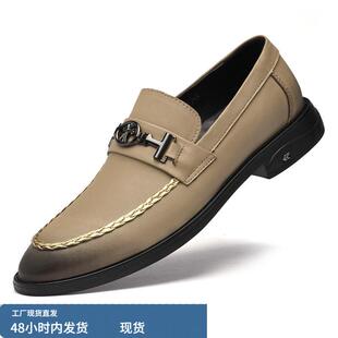跨境男鞋商务正装休闲皮鞋真皮新郎婚鞋薄款透气尖头一脚蹬懒人鞋