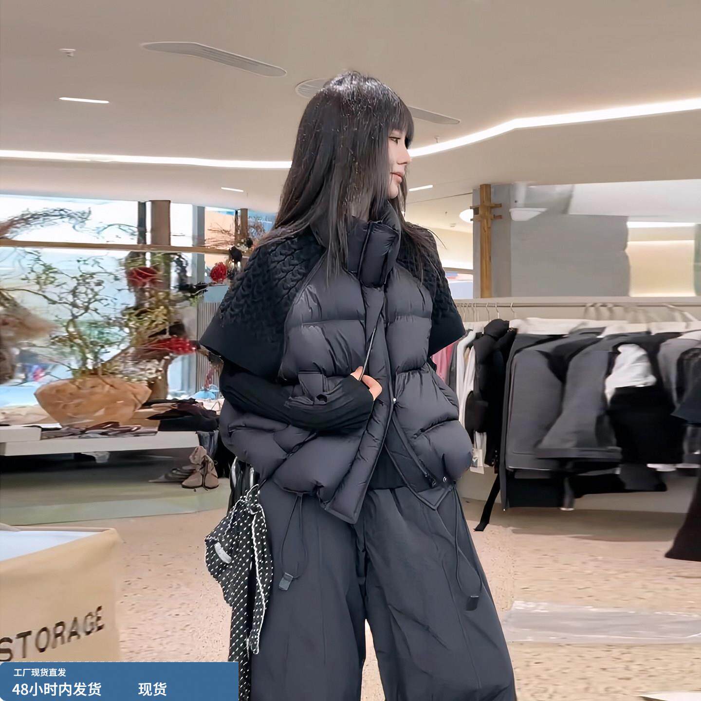 半袖羽绒马甲女短款冬季2025新款欧货高端针织袖拼接立领马夹外穿
