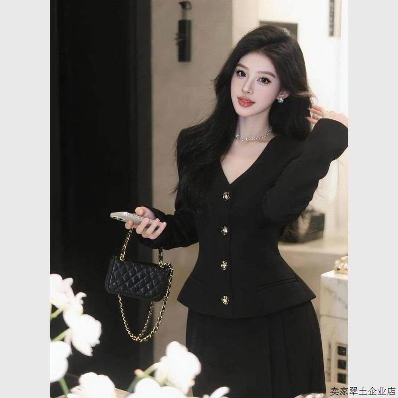 超好看炸街小西服女2025早秋高级感又a又飒职业收腰黑色西装外套