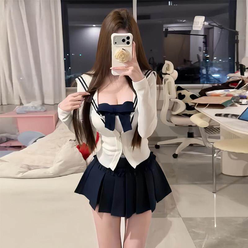 2026春季新款韩系海军领蝴蝶结制服套装女性感辣妹学院风百褶裙
