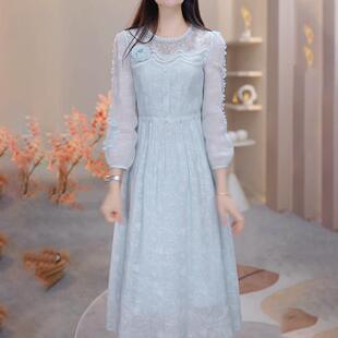 今年流行爆款长袖连衣裙女2026春秋新款妈妈时尚洋气收腰显瘦裙子