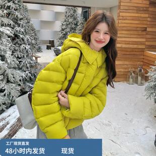 巨好看黄绿色花苞连帽排骨羽绒服女2025冬韩系设计感减龄保暖外套