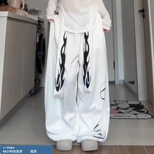 美式街头字母印花工装裤女宽松高腰显瘦潮流阔腿街舞休闲运动裤子