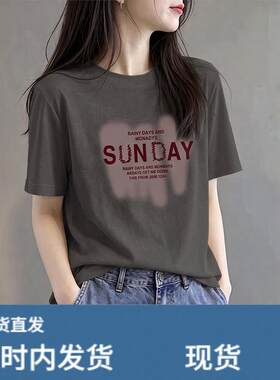 韩版字母印花圆领短袖T恤女款2026新款夏季宽松百搭独特漂亮上衣