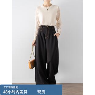裤子女2026春装新款时尚洋气时髦轻奢高级感牛仔阔腿裤直筒休闲裤