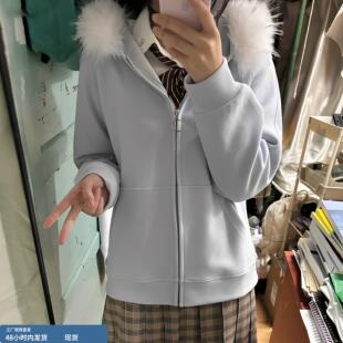 日系原创jk卫衣女连帽开衫学院风百搭可拆卸毛领多色宽松制服外套