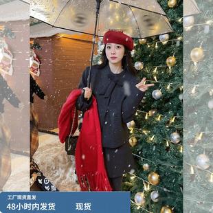 2025壹壹伦敦冬夜冬季新款蝴蝶结加棉外套半身裙两件套