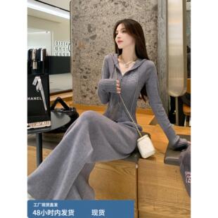 巨好看的秋装一整套盐系轻熟减龄针织外套阔腿裤运动休闲两件套女