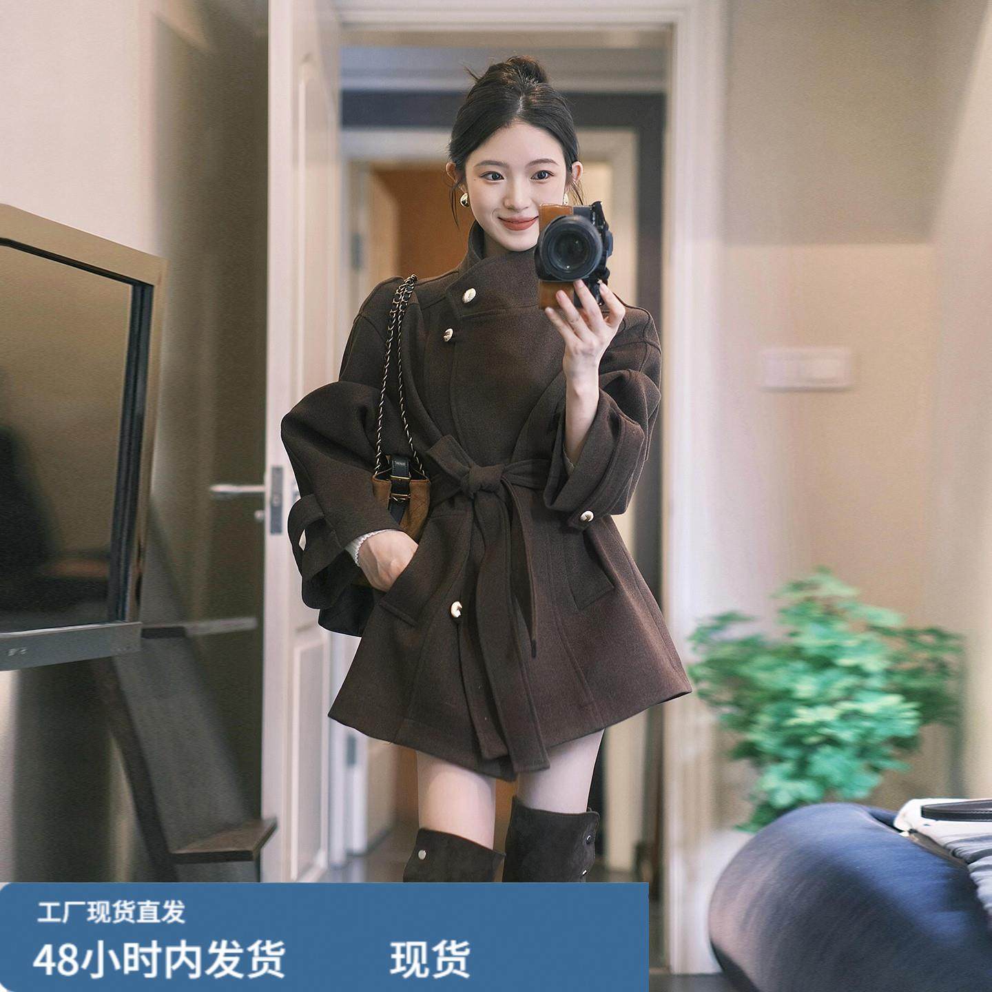 韩系巨好看毛呢外套女秋冬季2025新款小个子收腰显瘦气质短款大衣,运动/瑜伽/健身/球迷用品,广场舞套装,淘宝优惠券,粉丝福利购,淘宝优惠卷