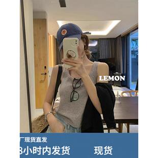 高级感灰色方领针织吊带背心女夏季外穿遮副乳内搭打底衫无袖上衣
