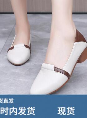 2026春秋新款尖头舒适女单鞋软陂软底一脚蹬拼色小