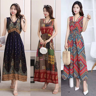 年轻人棉绸碎花背心印度风格女装传统服装巴基斯坦中东碎花连衣裙