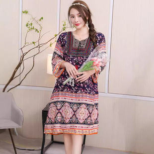 棉绸印度风格女装传统服装巴基斯坦中东碎花连衣裙女春夏装民族风