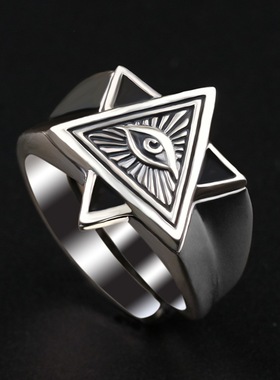 光明会全视之眼戒指项链共济会徽章男士上帝之眼开口戒指个性复古