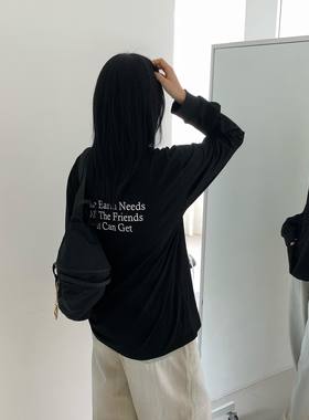 ODD RDCHS超爱的黑色打底重磅螺口前后印花圆领春秋情侣套头上衣